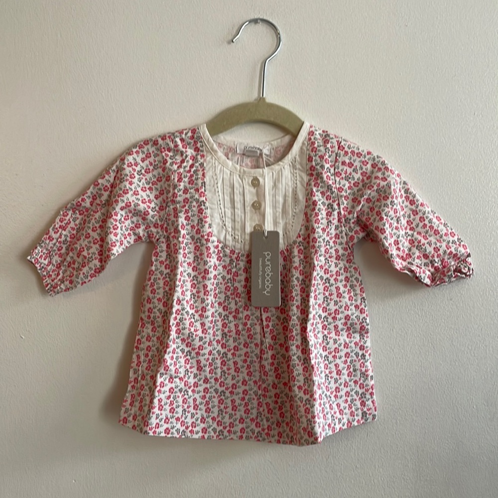 NWT Purebaby Australian designer pink floral organic baby girl dress tunic 3-6 m